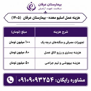 بررسی تخصصی هزینه عمل اسلیو معده در بیمارستان عرفان ۱۴۰۵(+مقایسه با مراکز دیگر)1